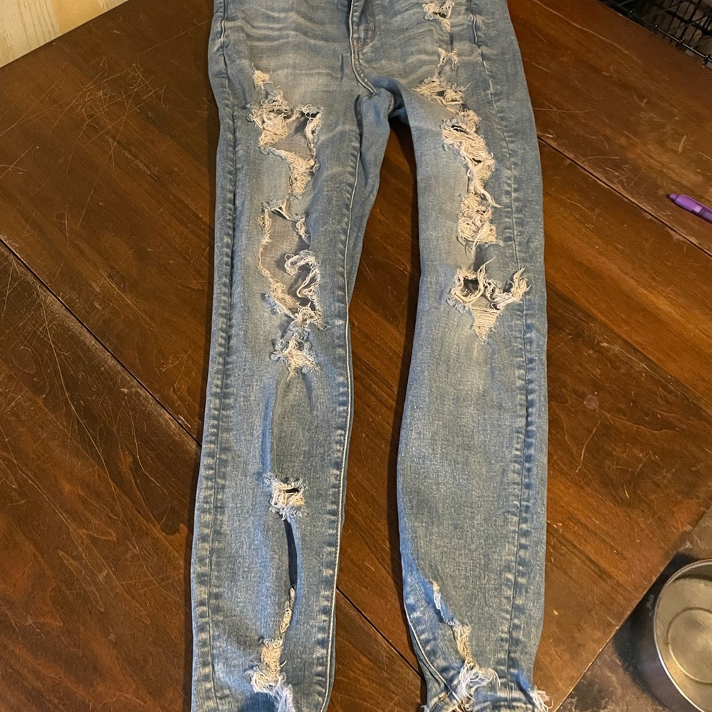 American Eagle Outfitters Ripped Skinny Jeans in Light Blue